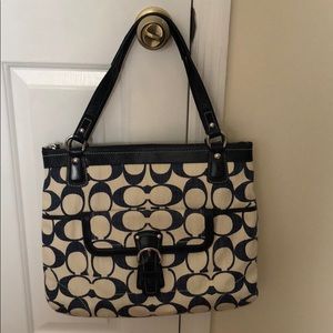 Coach ‘Big C’ fabric bag with leather trim - EUC